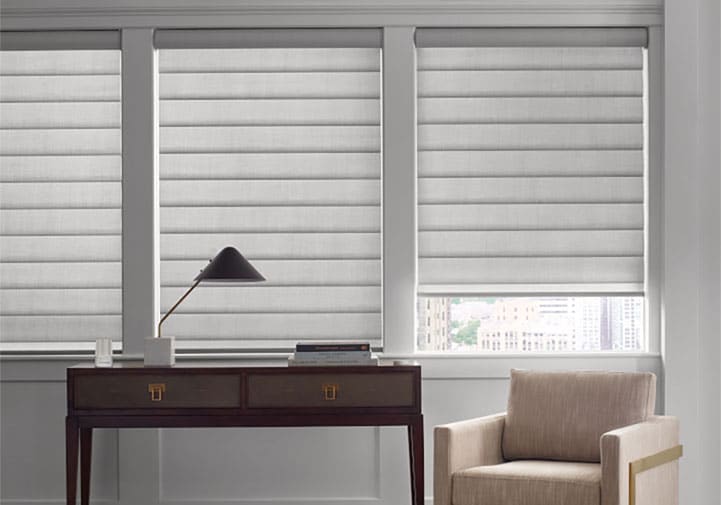 Light grey shades on office windows